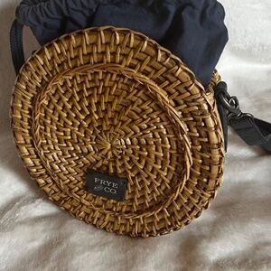 Frye and Co. Esme Straw Canteen Circle Crossbody Shoulder Bag Navy Blue
